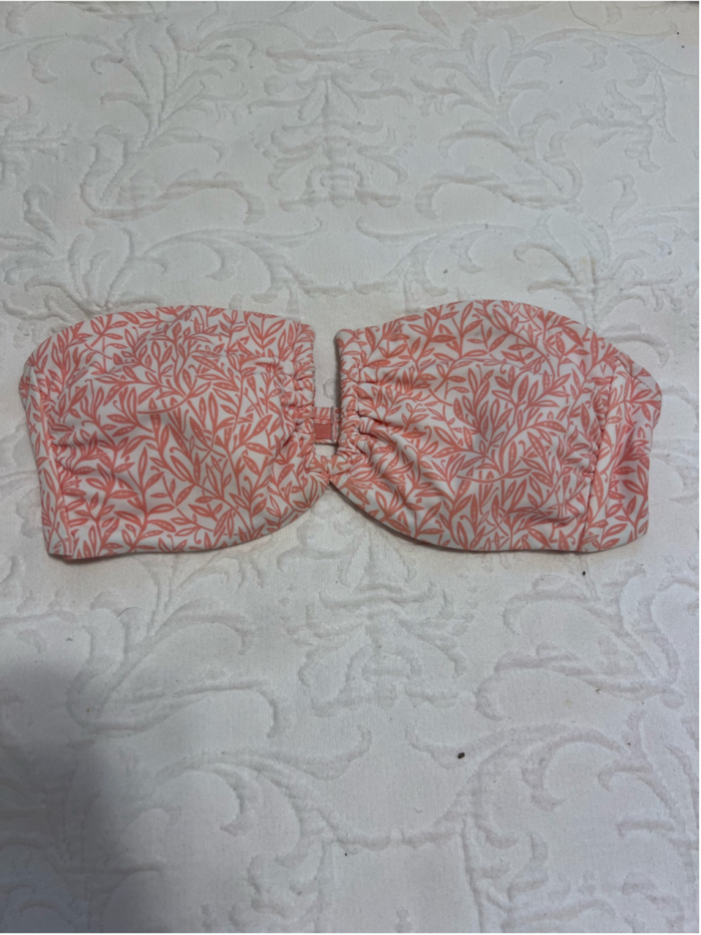 Women's Onia Bandeau Bikini Top Size S Pink White Leaf Print